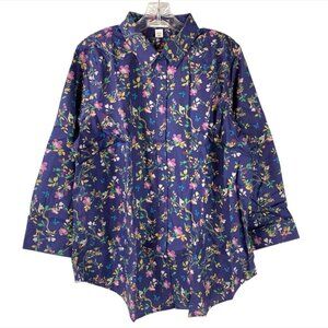 Coldwater Creek Birds Of Song No Iron 3/4 Sleeve Top Size 18W India Ink